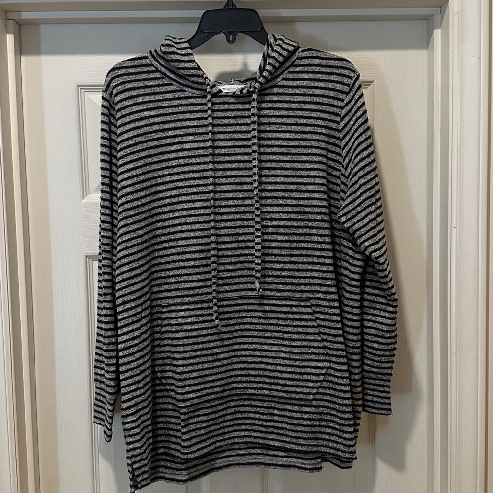 Workshop Republic Clothing Black and Gray Striped Hoodie